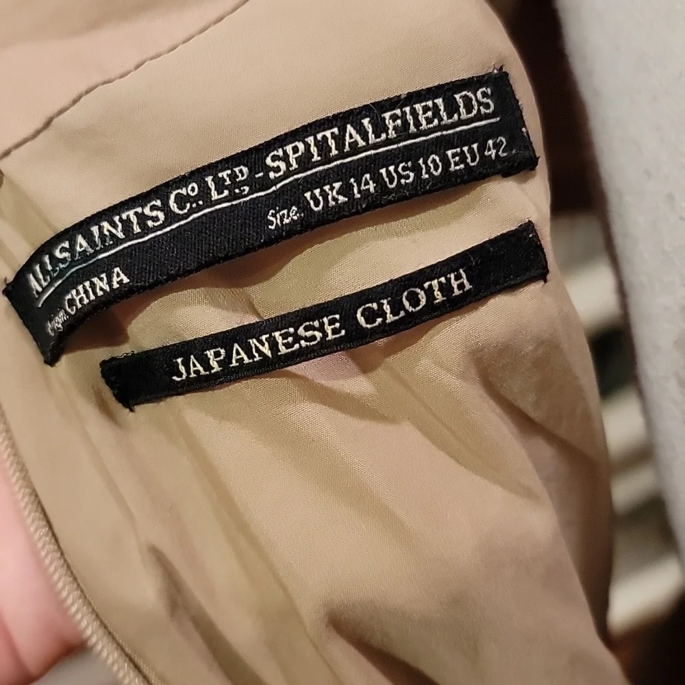 Allsaints Spitalfields Contour Dress in metallic Beige US 10 Japanese Cloth - Picture 11 of 13